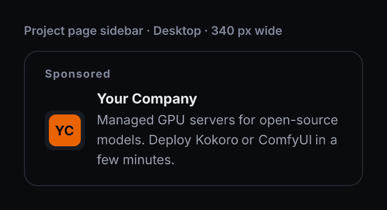 Preview of a project page sidebar ad on desktop, 340 pixels wide