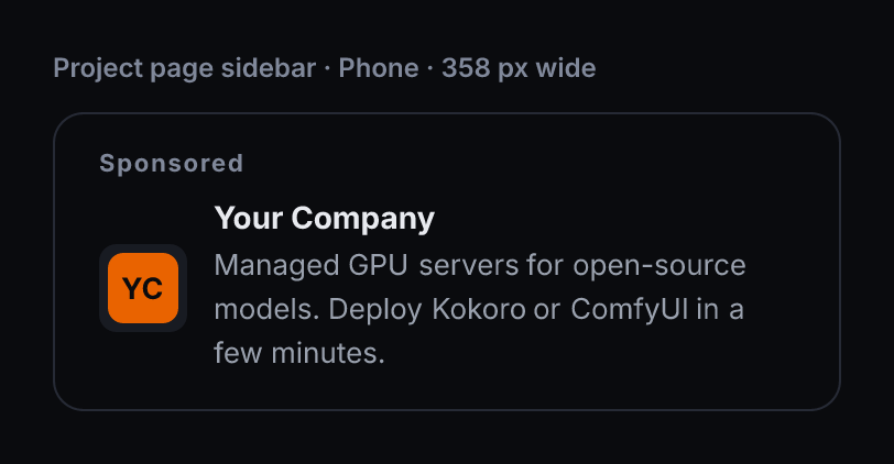 Preview of a project page sidebar ad on a phone, 358 pixels wide